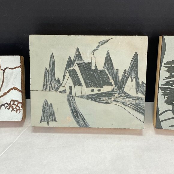 Linoleum Wood Block Print Stamps Lot of 3 American Crayon Company and Other - Picture 3 of 11